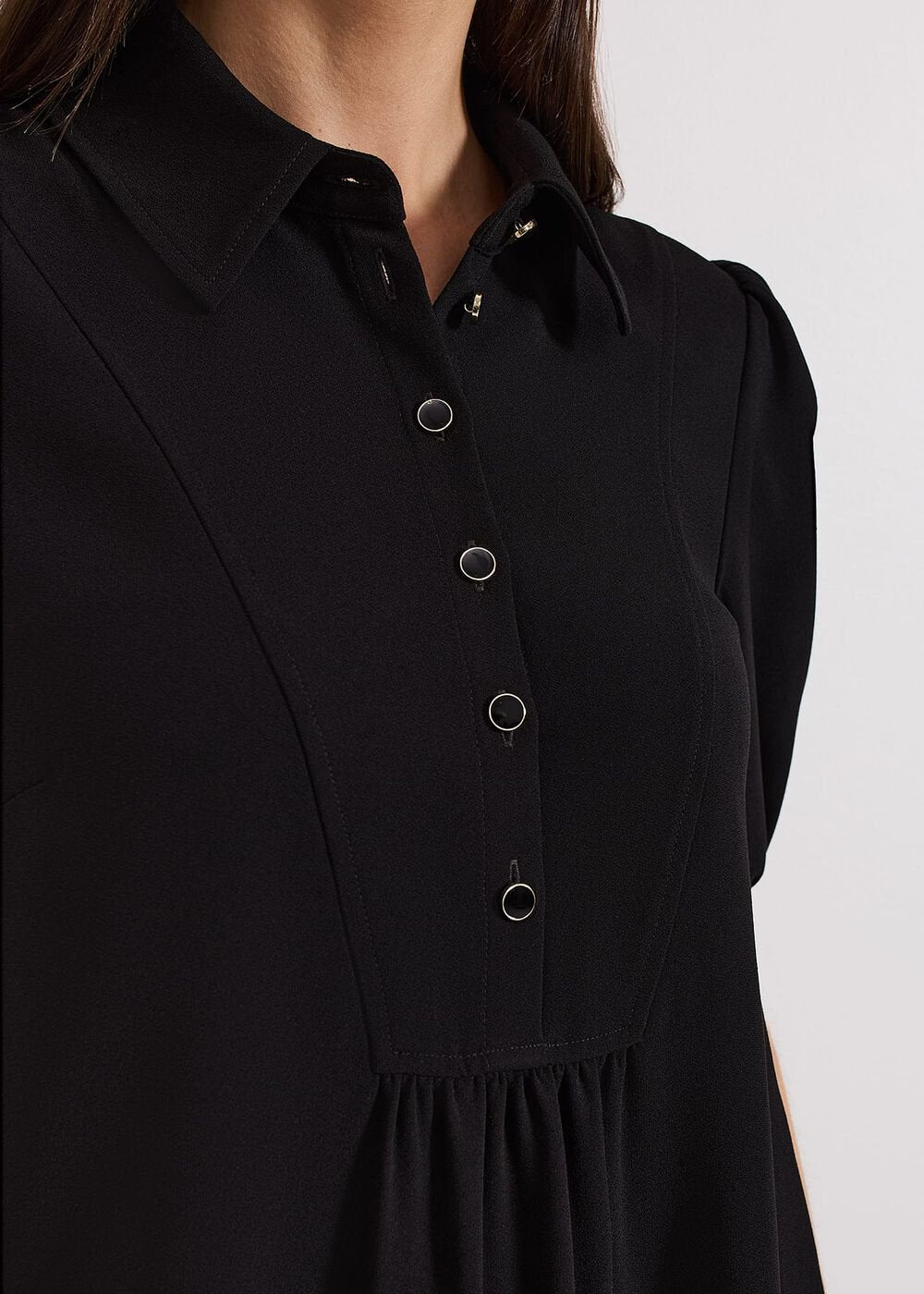 Claudia Button Swing Mini Dress Black