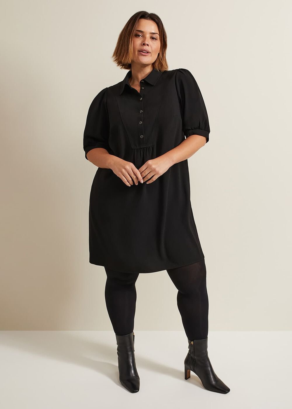 Claudia Button Swing Mini Dress Black