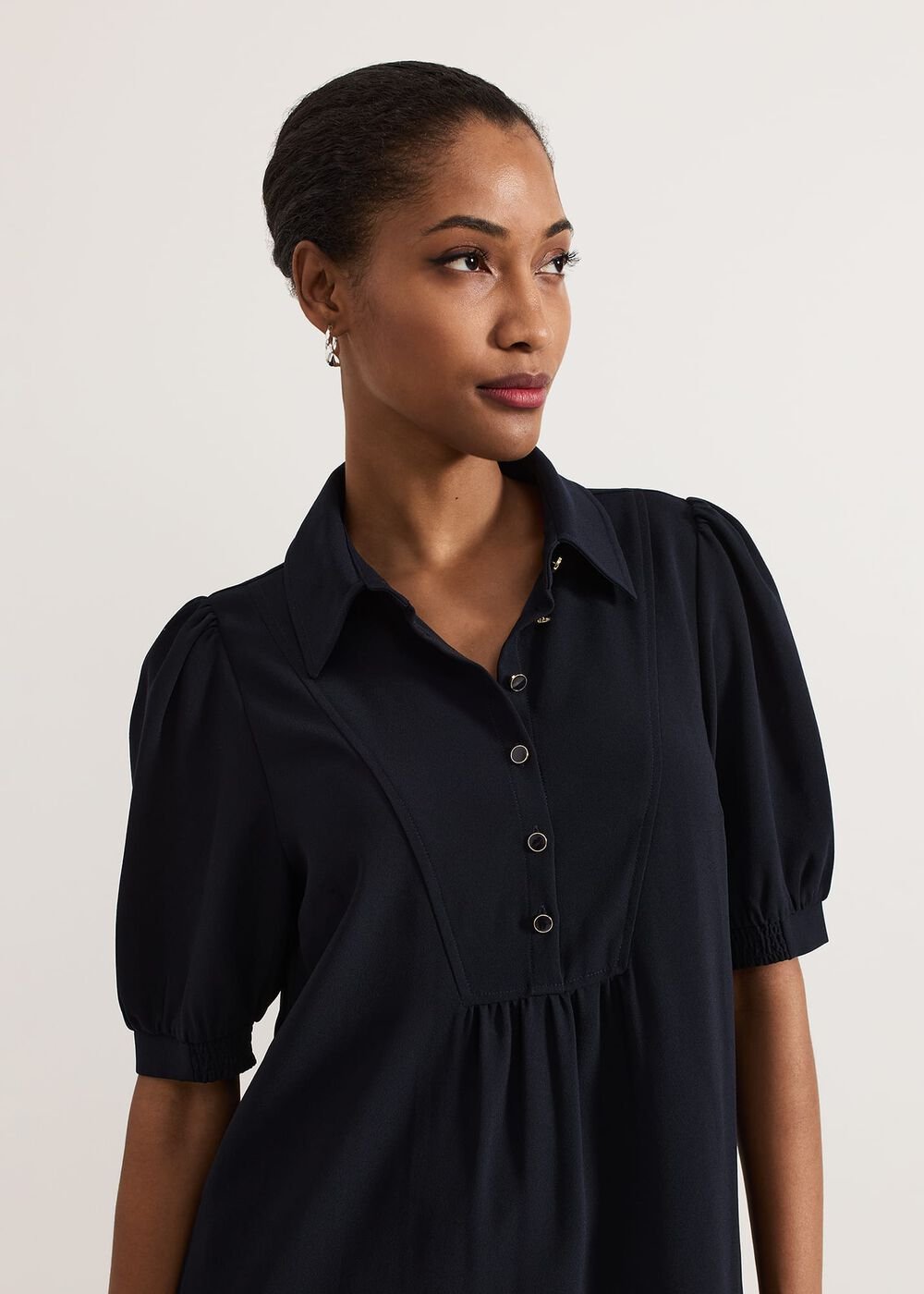 Claudia Button Swing Mini Dress Navy