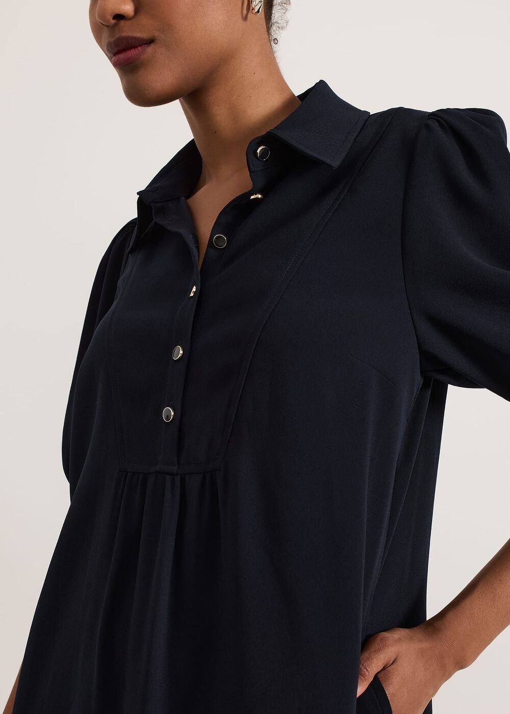 Claudia Button Swing Mini Dress Navy