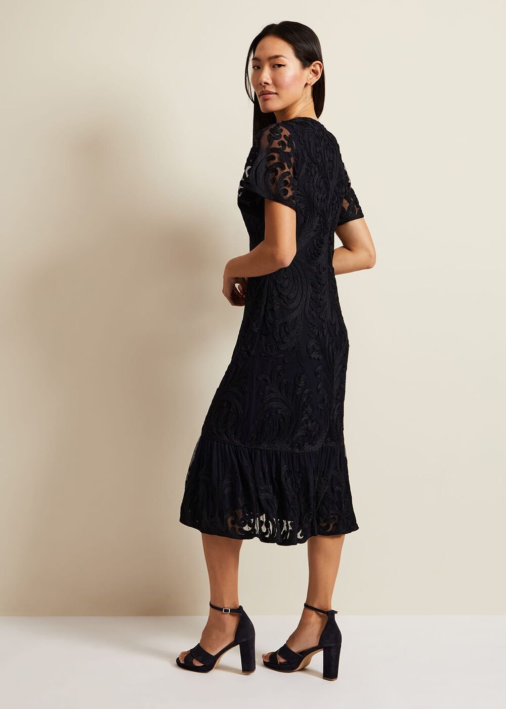 Matilda Tapework Midi Dress Navy