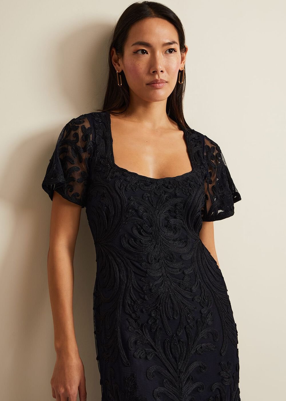 Matilda Tapework Midi Dress Navy