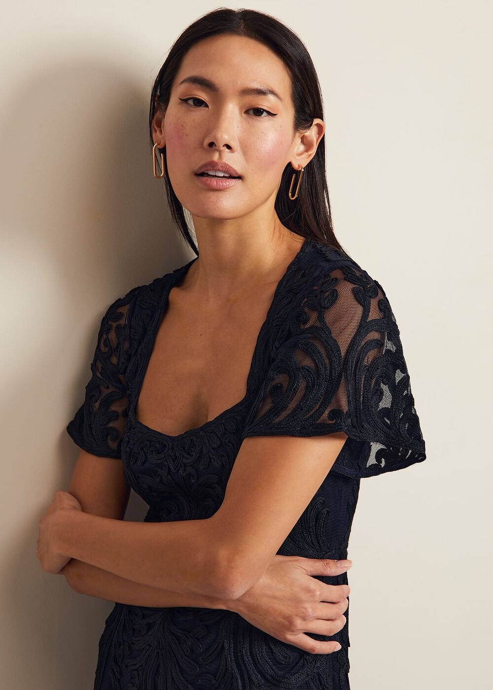 Matilda Tapework Midi Dress Navy