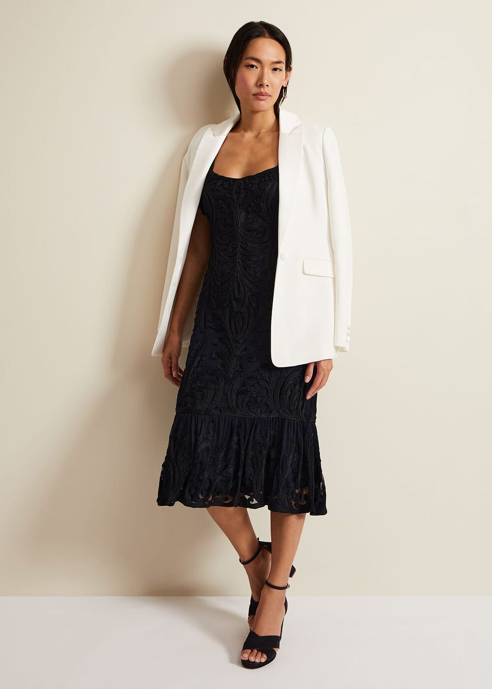 Matilda Tapework Midi Dress Navy