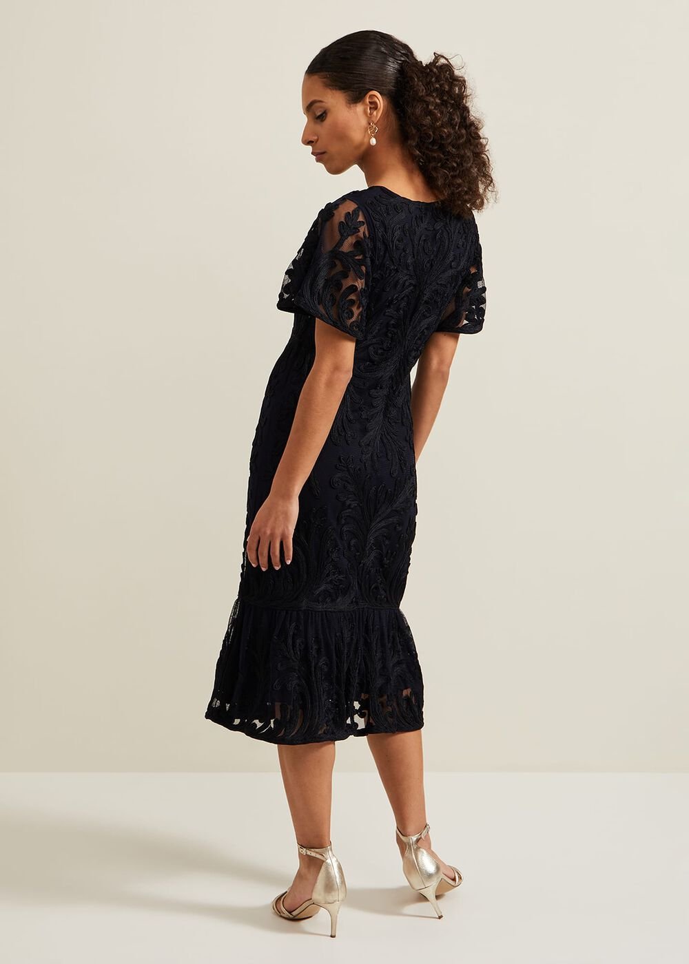 Petite Matilda Tapework Midi Dress Navy