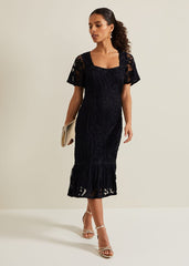 Petite Matilda Tapework Midi Dress Navy