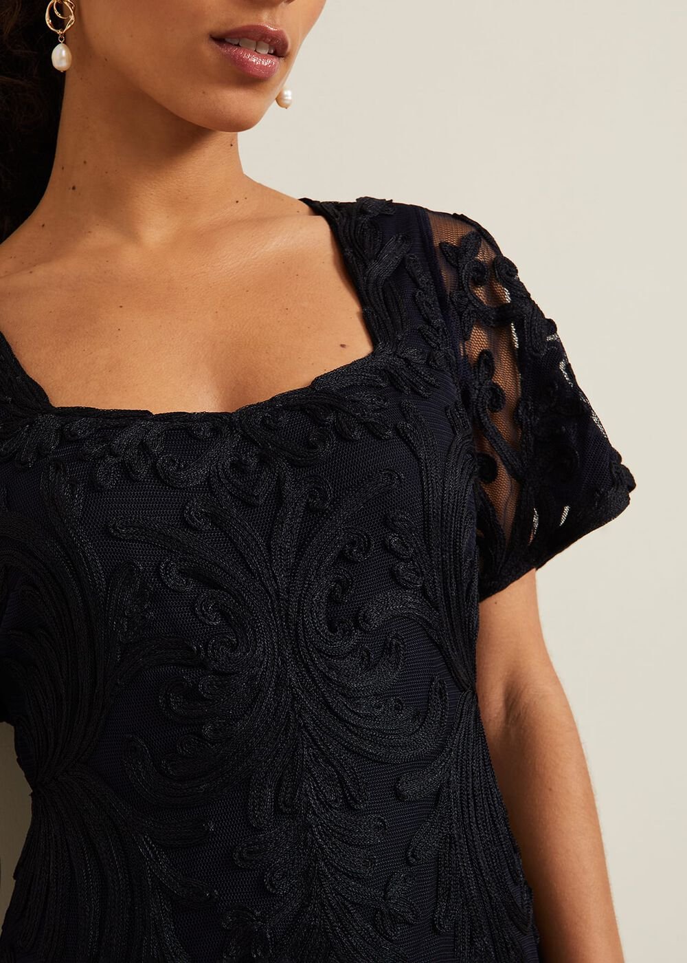 Petite Matilda Tapework Midi Dress Navy