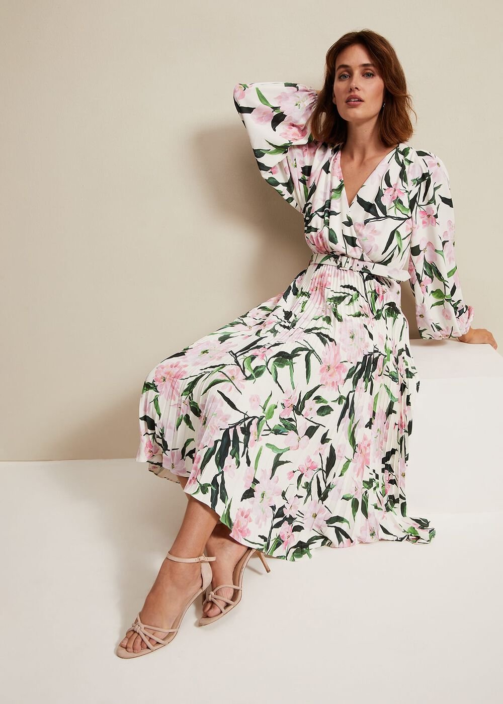 Penny Floral Pleat Midi Dress Multi-Coloured