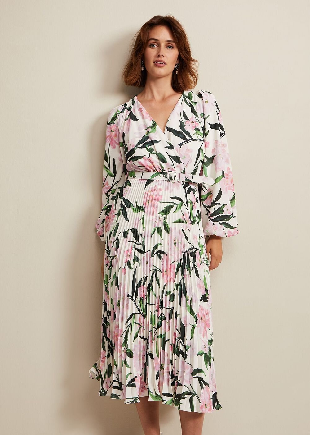 Penny Floral Pleat Midi Dress Multi-Coloured