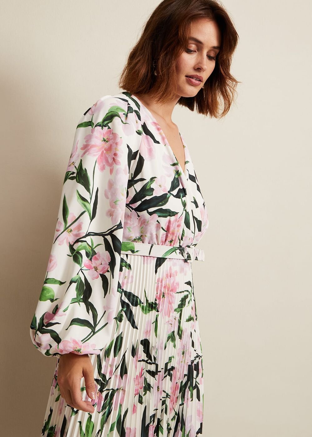 Penny Floral Pleat Midi Dress Multi-Coloured