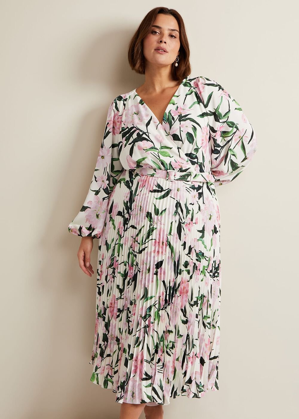 Penny Floral Pleat Midi Dress Multi-Coloured