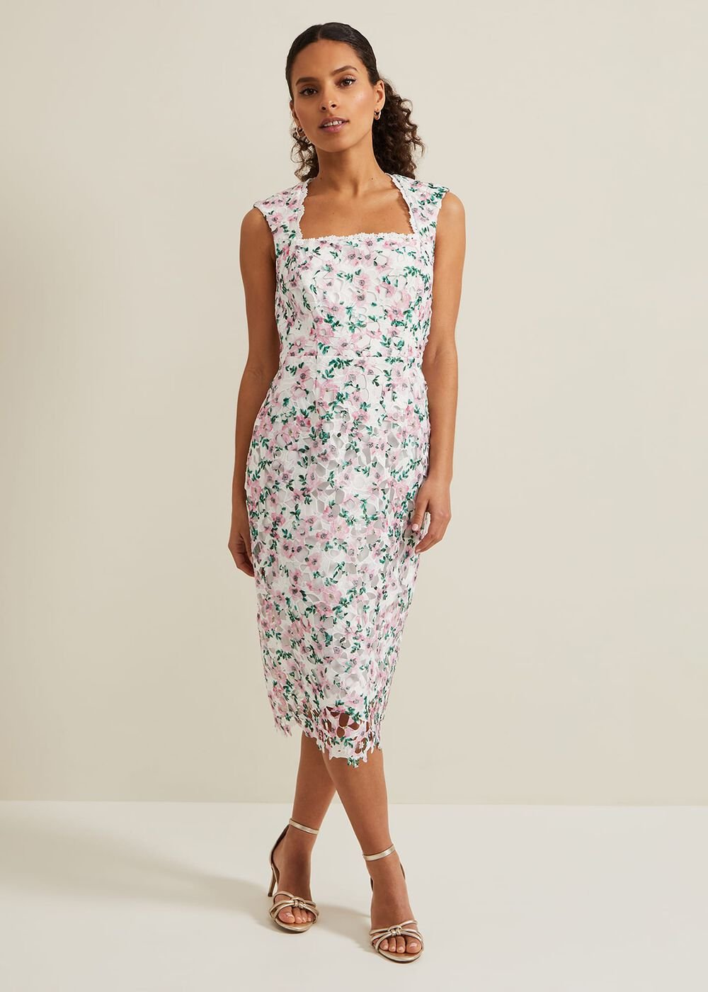 Petite Diana Floral Lace Midi Dress Multi-Coloured