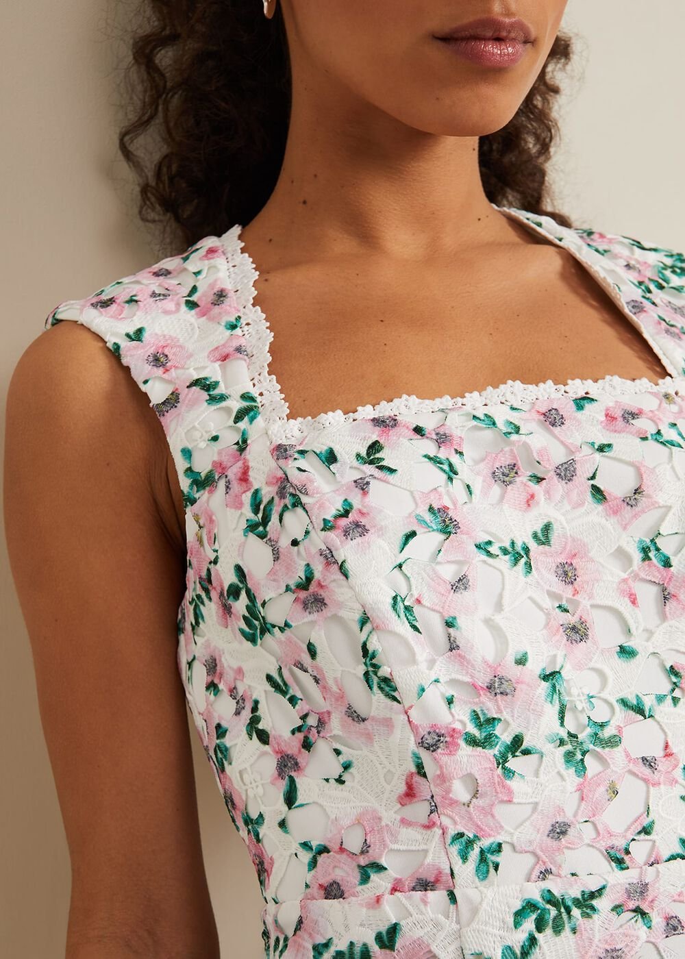 Petite Diana Floral Lace Midi Dress Multi-Coloured