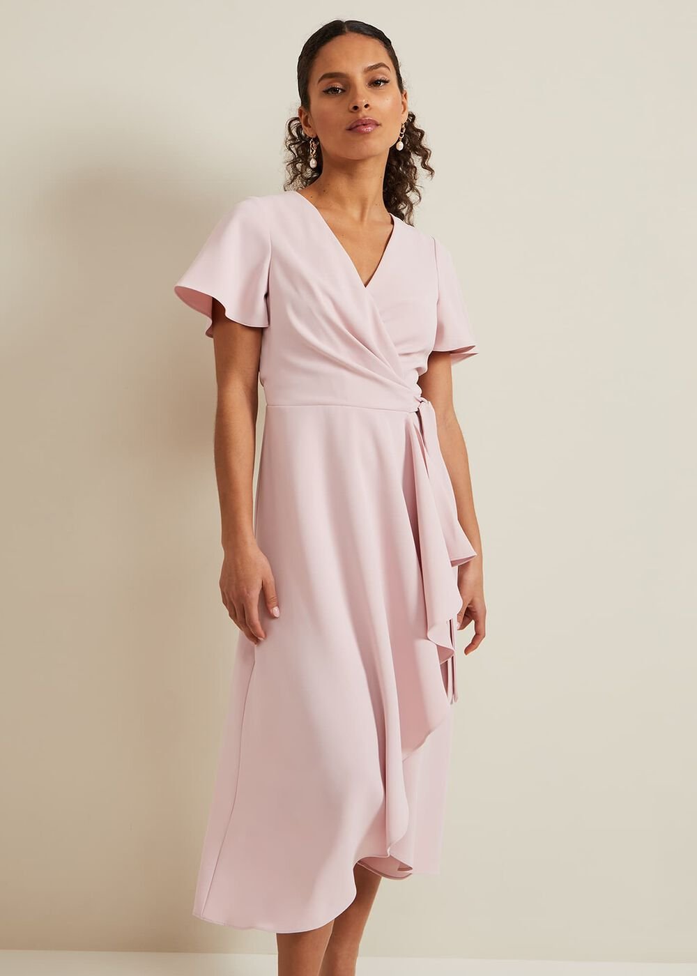 Petite Julissa Frill Wrap Dress Antique Rose