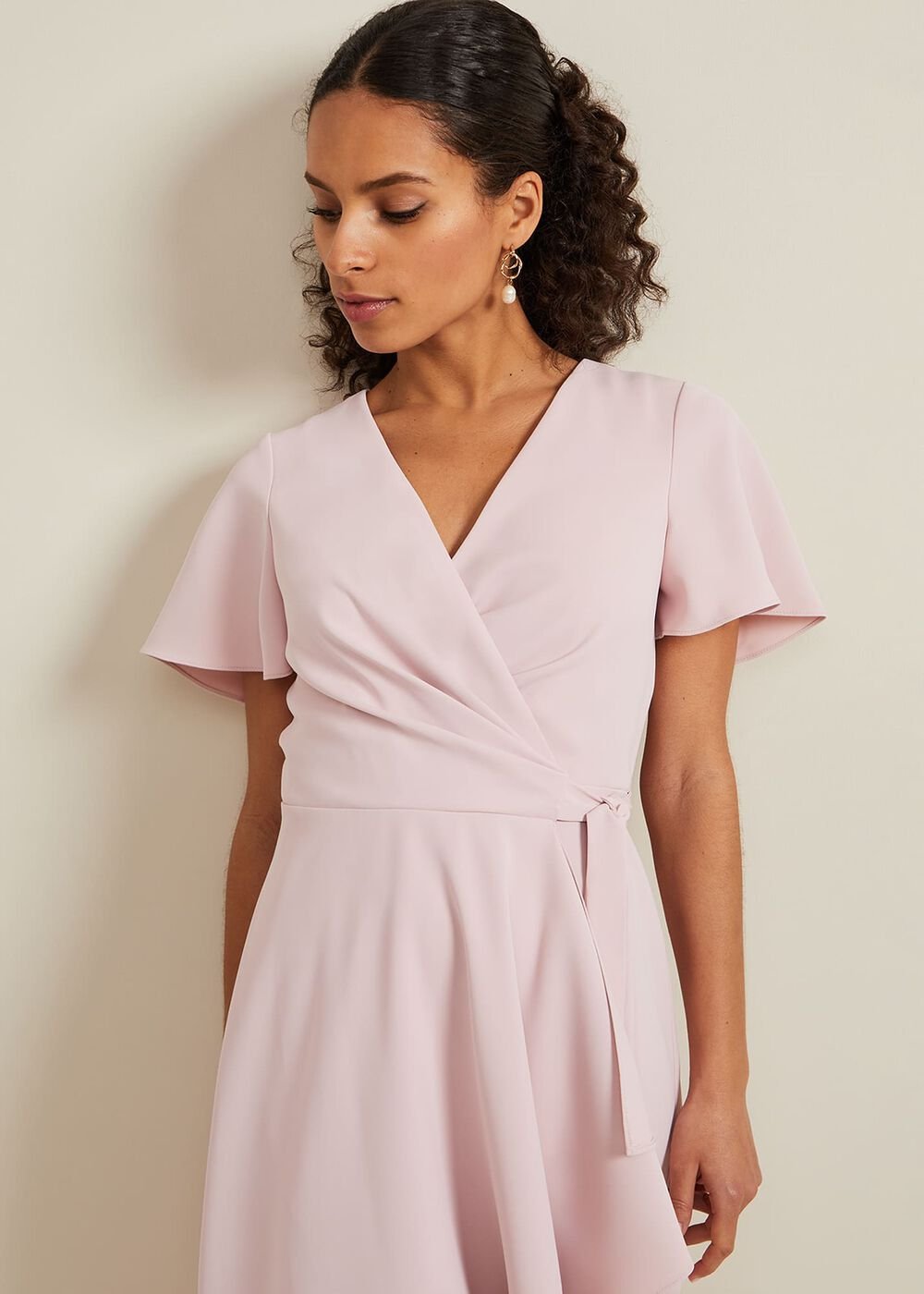 Petite Julissa Frill Wrap Dress Antique Rose