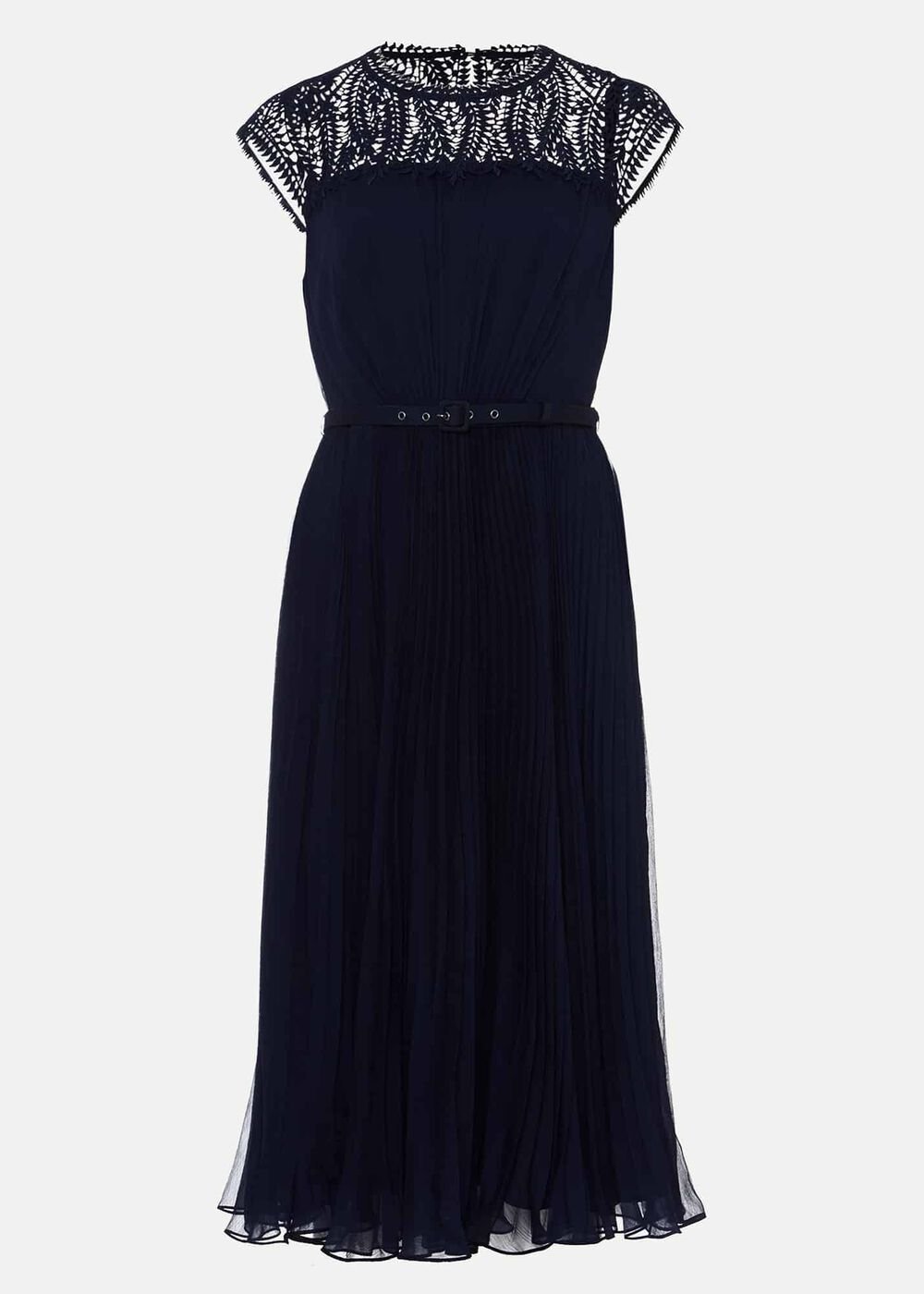 Makaela Pleat Embroidered Dress Navy