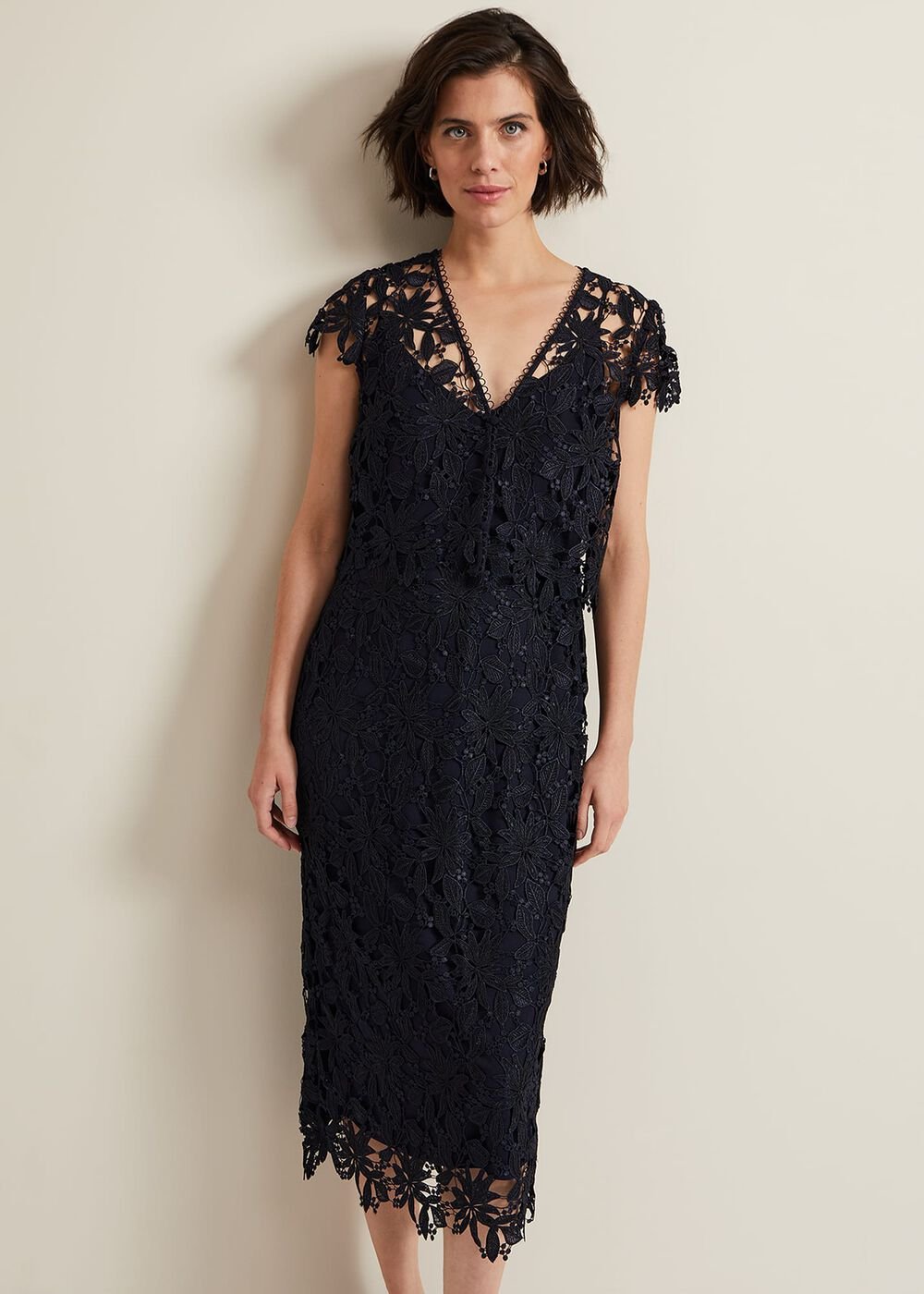 Meghan Lace Double Layer Dress Navy