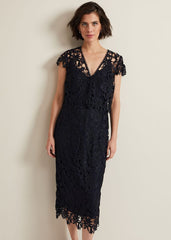 Meghan Lace Double Layer Dress Navy