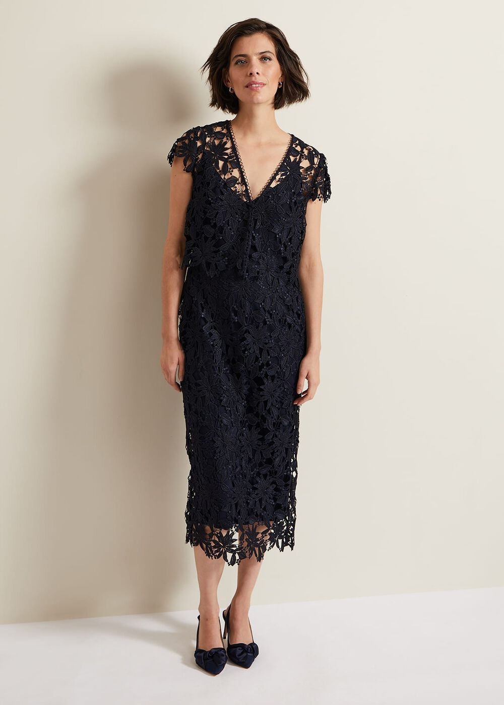 Meghan Lace Double Layer Dress Navy