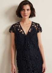 Meghan Lace Double Layer Dress Navy