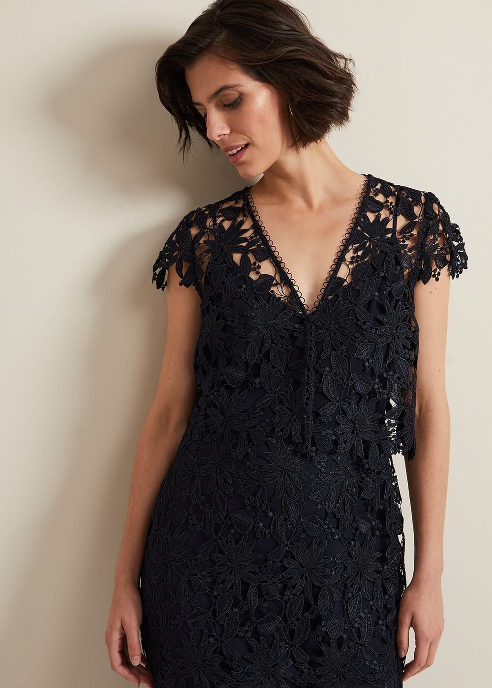 Meghan Lace Double Layer Dress Navy