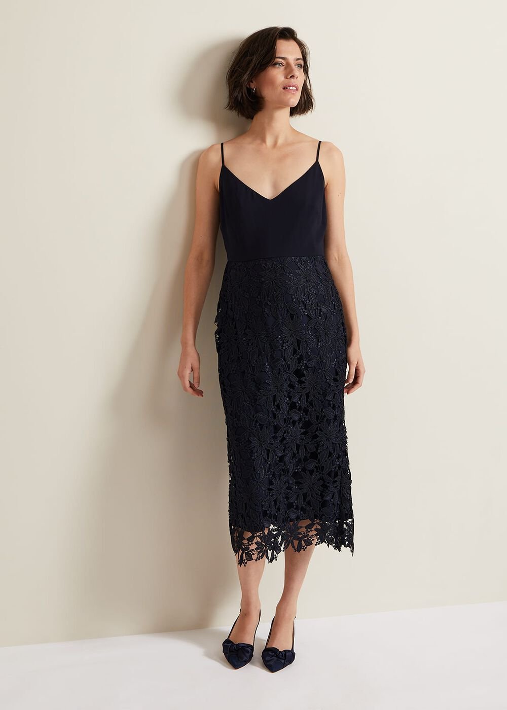 Meghan Lace Double Layer Dress Navy