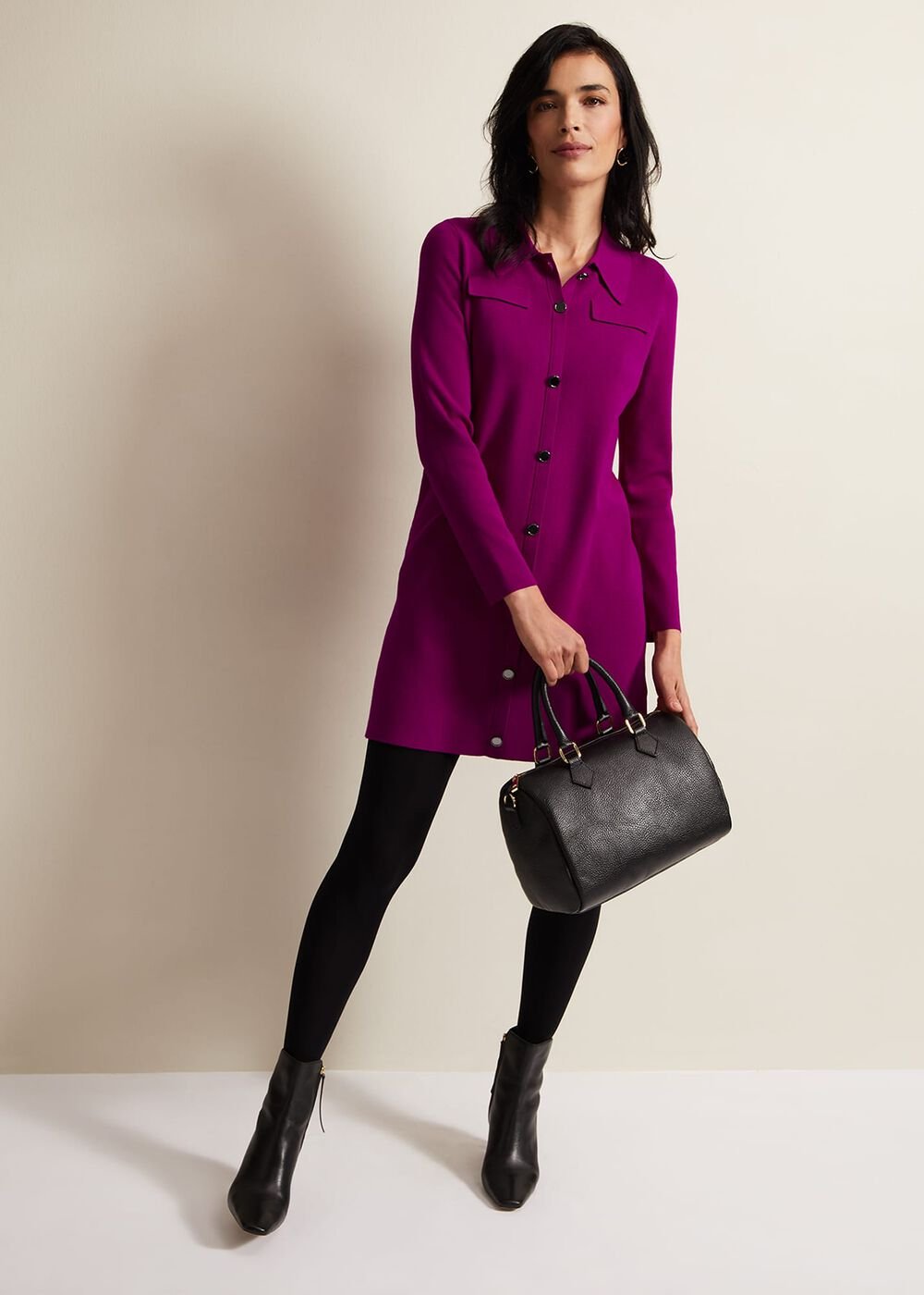 Azealia Fine Knit Tunic Mini Dress Purple