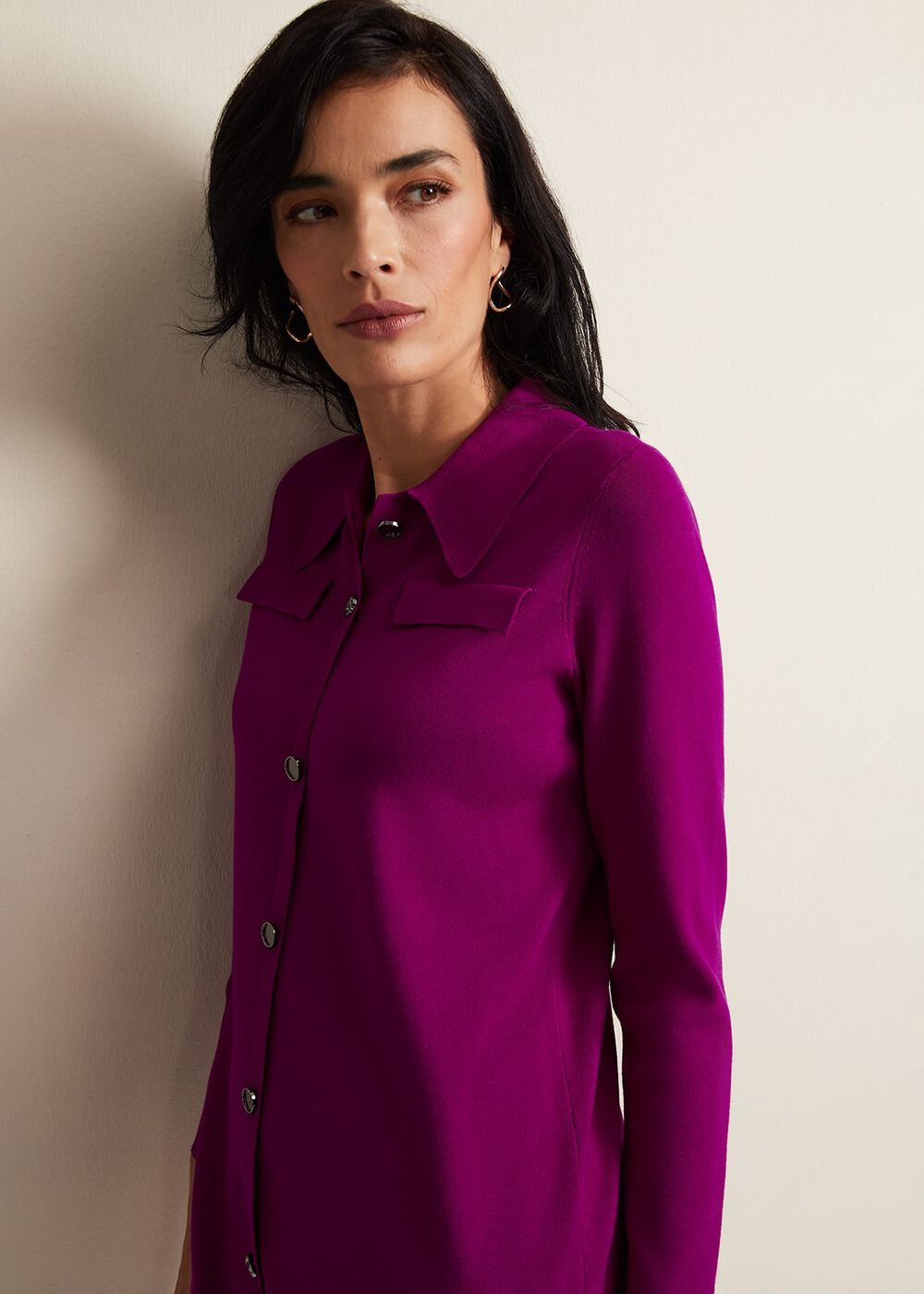 Azealia Fine Knit Tunic Mini Dress Purple