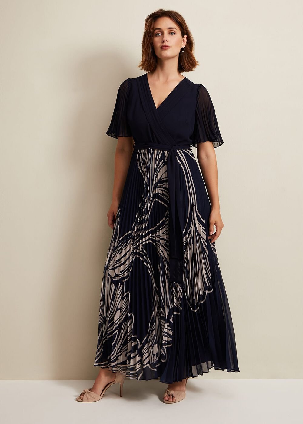 Abigail Printed Pleat Midaxi Dress Multi-Coloured