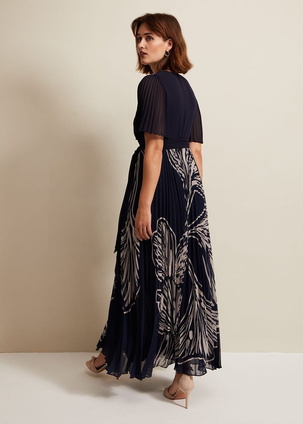 Abigail Printed Pleat Midaxi Dress Multi-Coloured