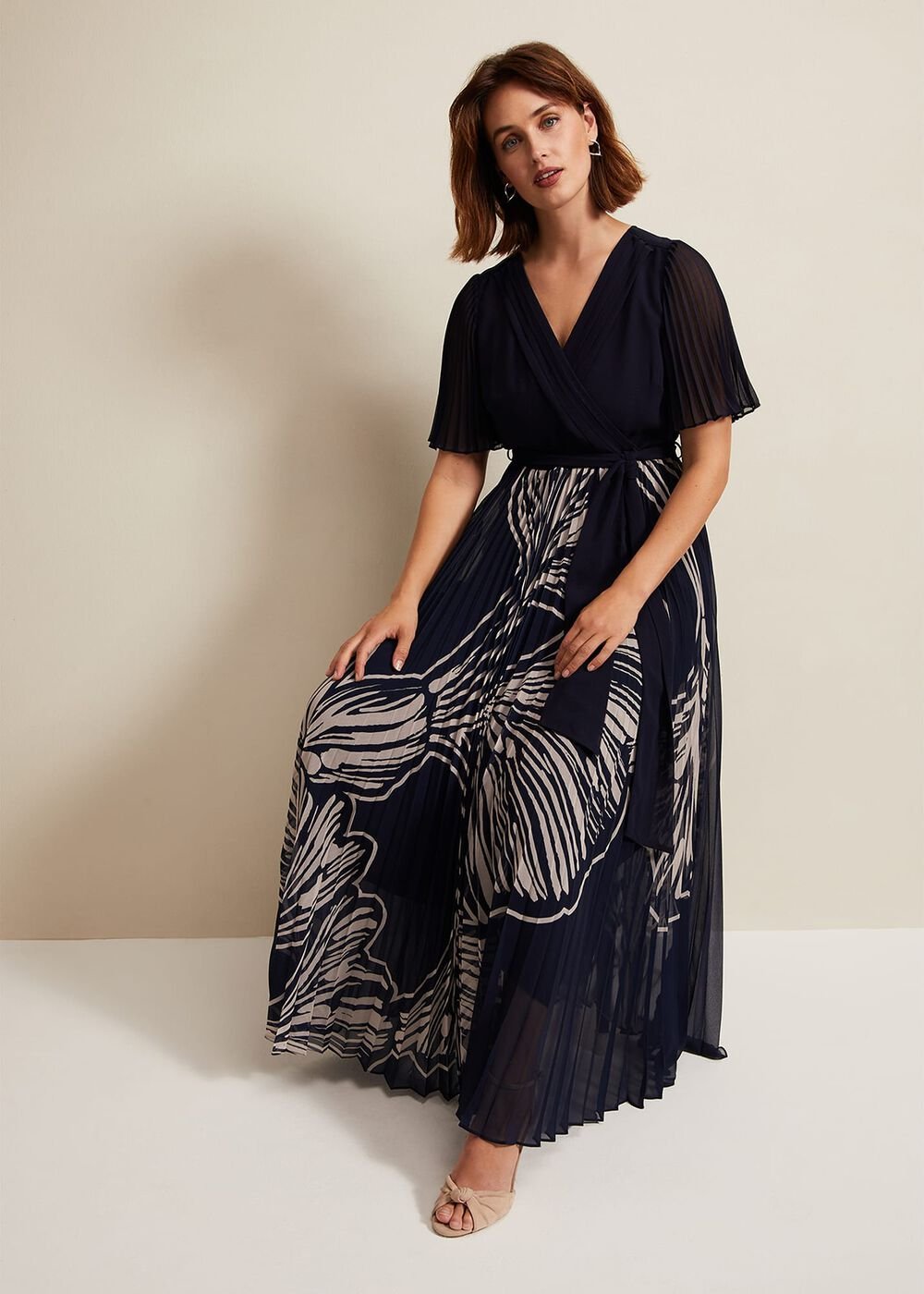 Abigail Printed Pleat Midaxi Dress Multi-Coloured