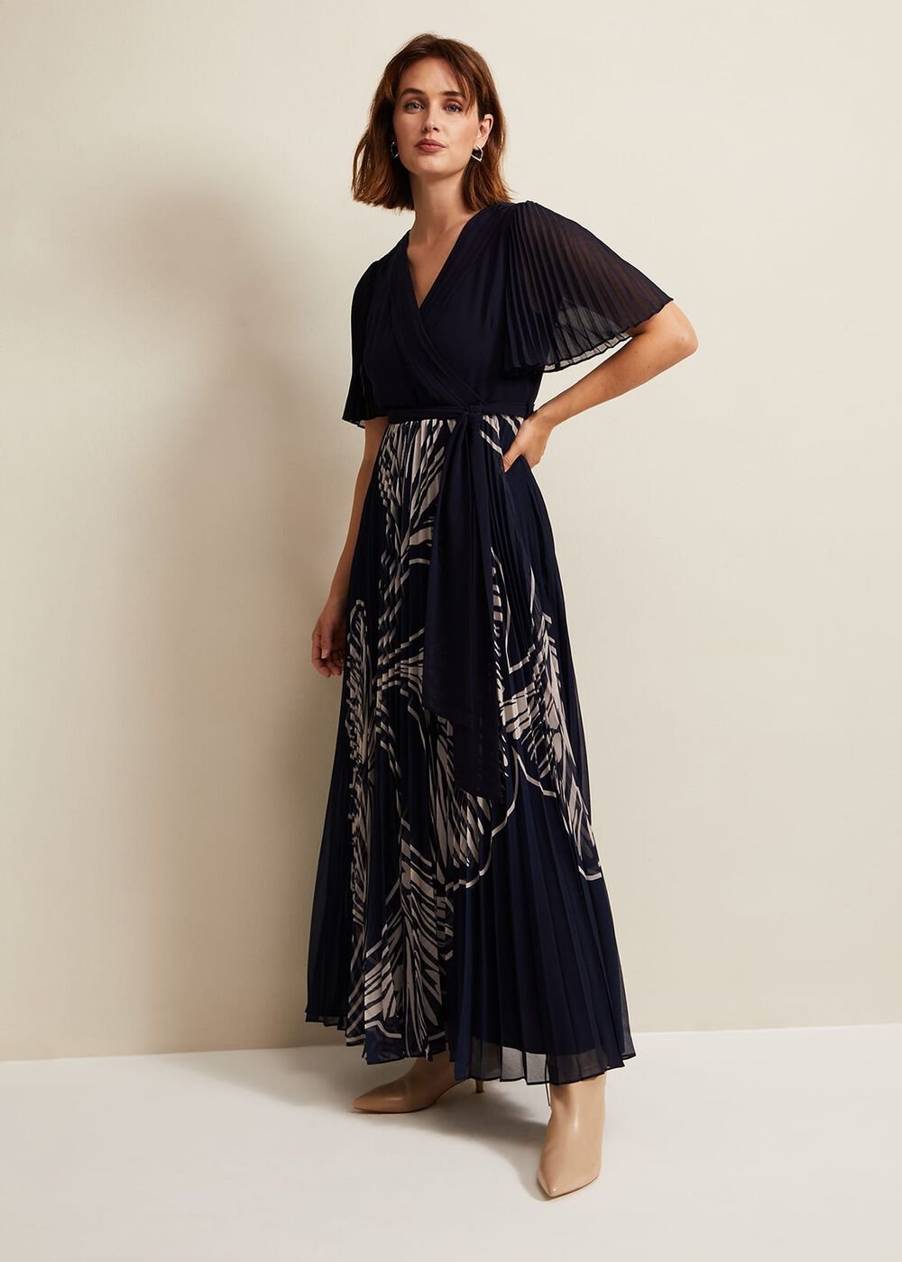 Abigail Printed Pleat Midaxi Dress Multi-Coloured