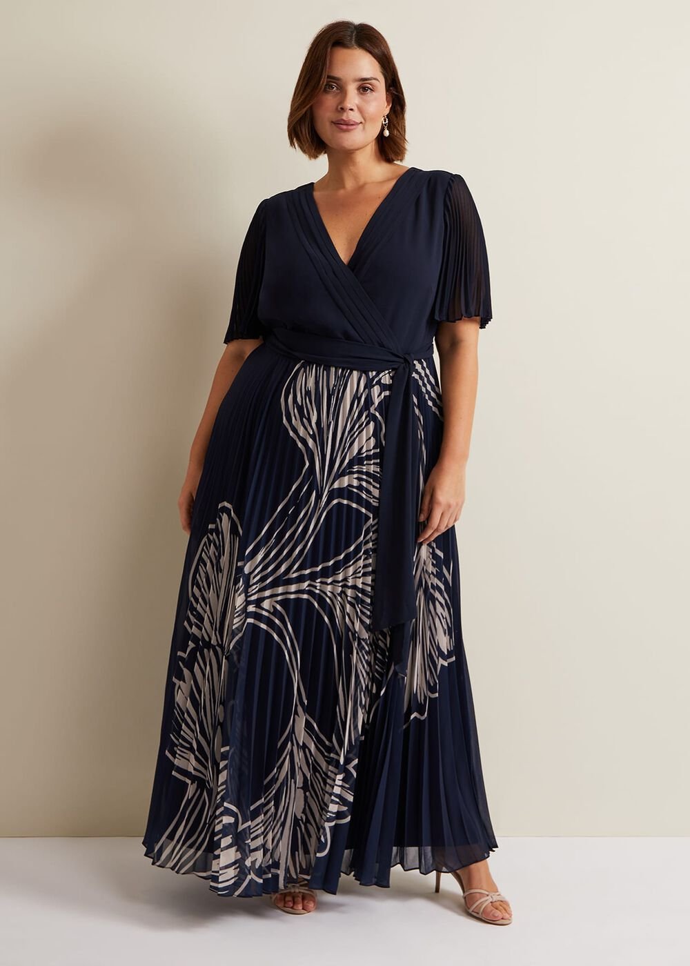Abigail Printed Pleat Midaxi Dress Multi-Coloured