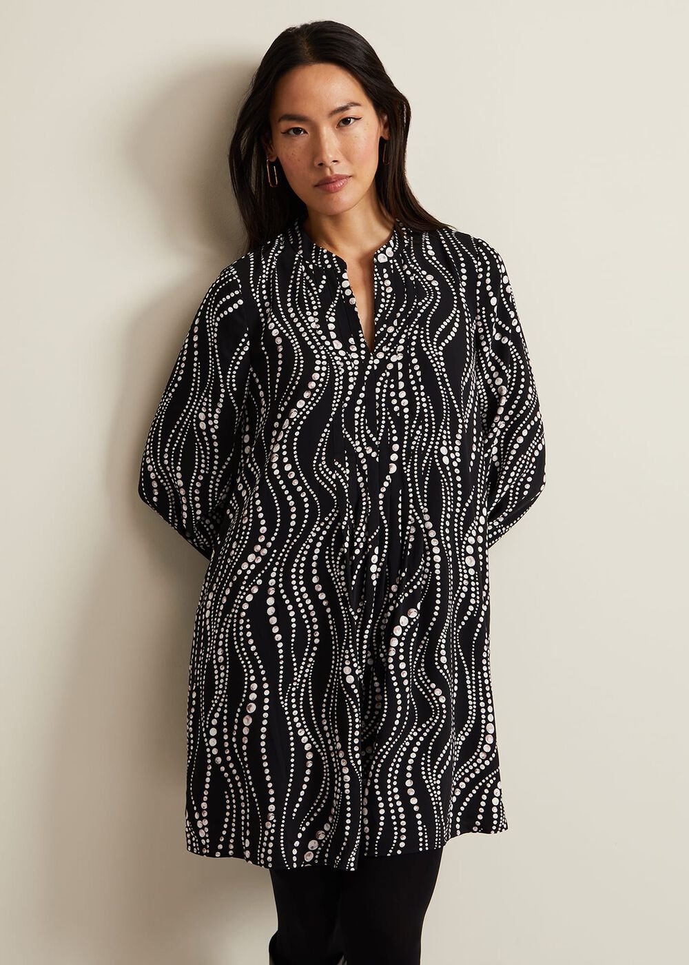 Patsy Pearl Swing Mini Dress Black/Ivory