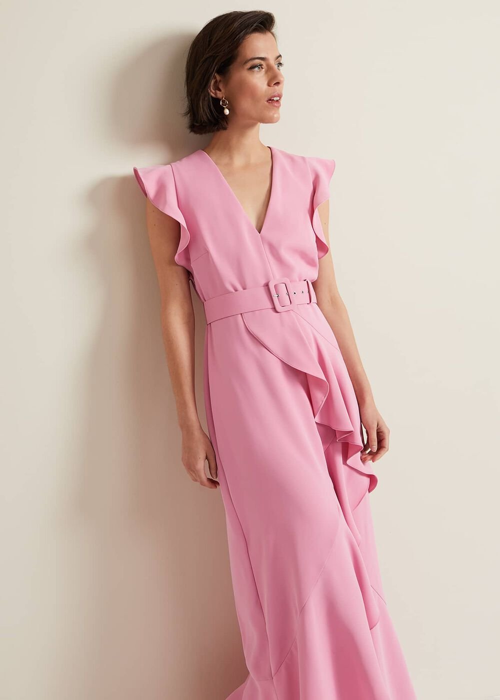 Phoebe Frill Maxi Dress Pink