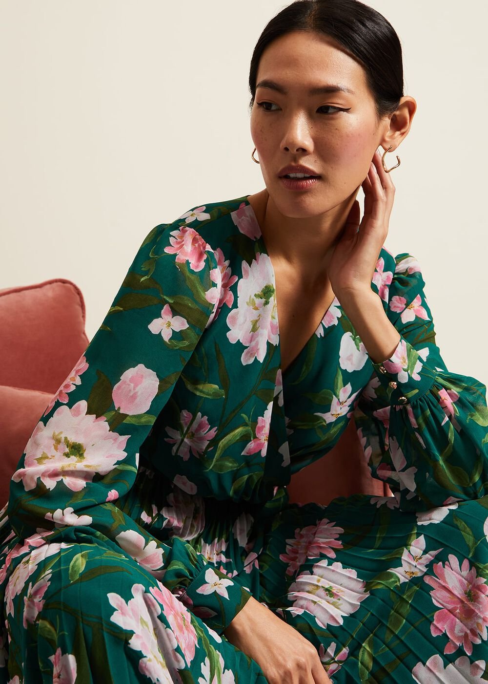 Rosa Floral Pleat Maxi Dress Multi-Coloured