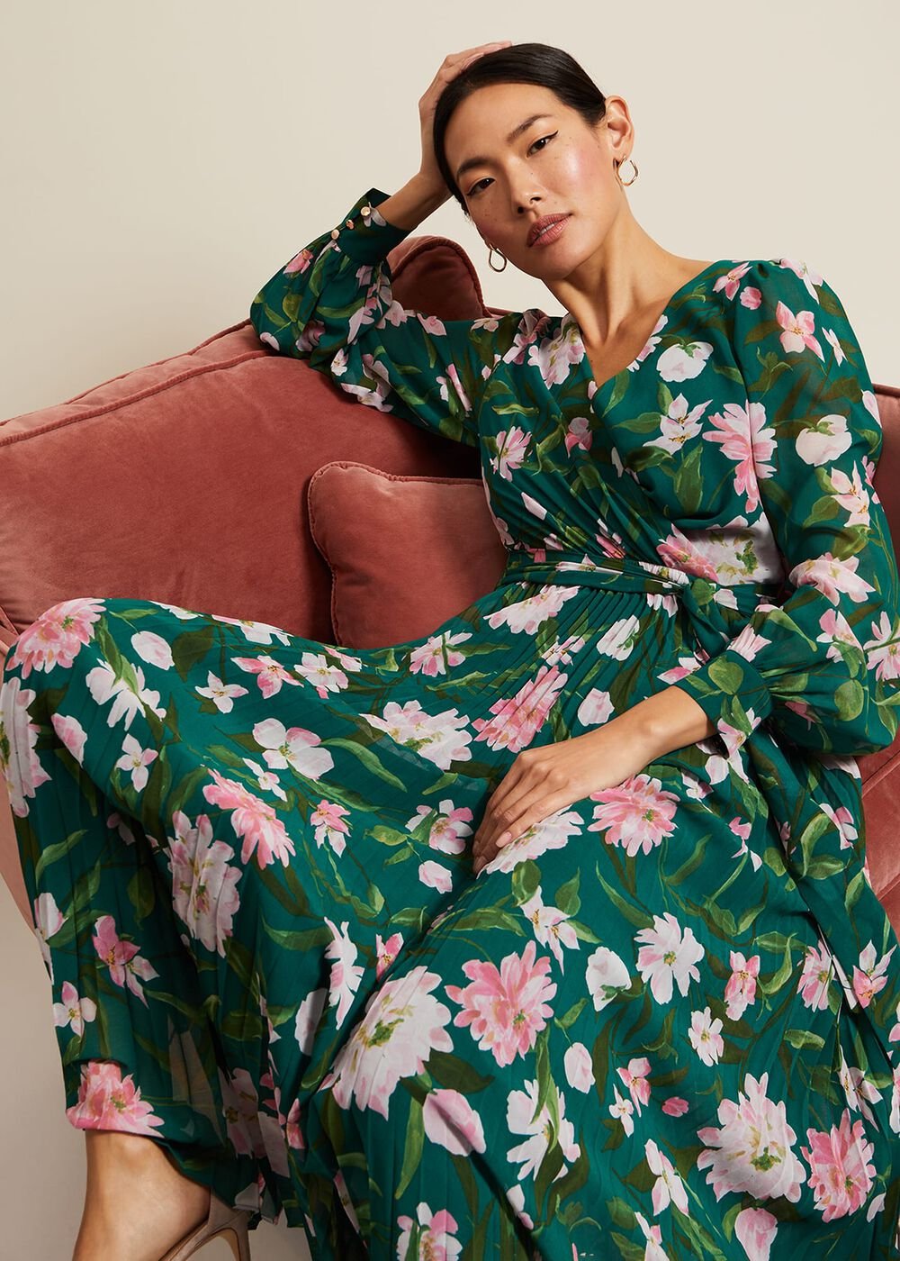 Rosa Floral Pleat Maxi Dress Multi-Coloured