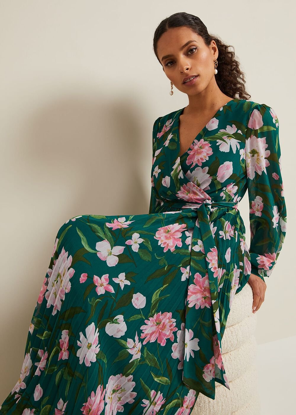 Petite Rosa Floral Pleat Maxi Dress Multi-Coloured