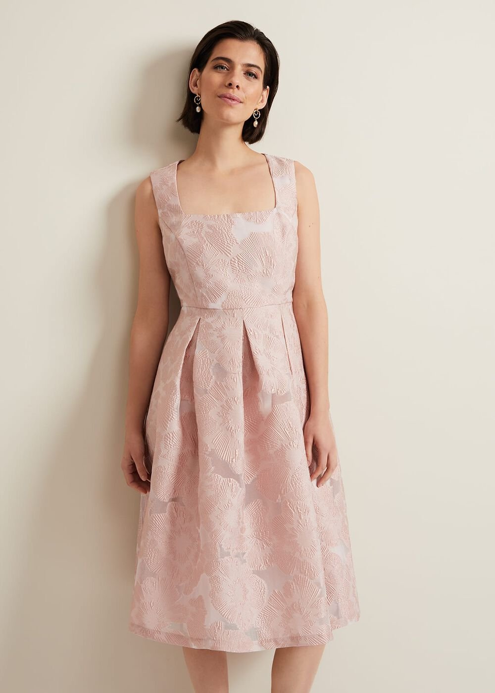 Jacesta Jacquard Fit And Flare Dress Pale Pink