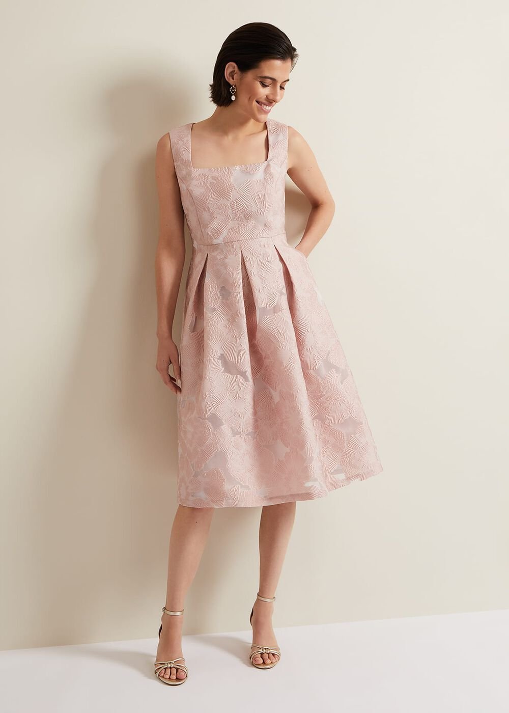 Jacesta Jacquard Fit And Flare Dress Pale Pink