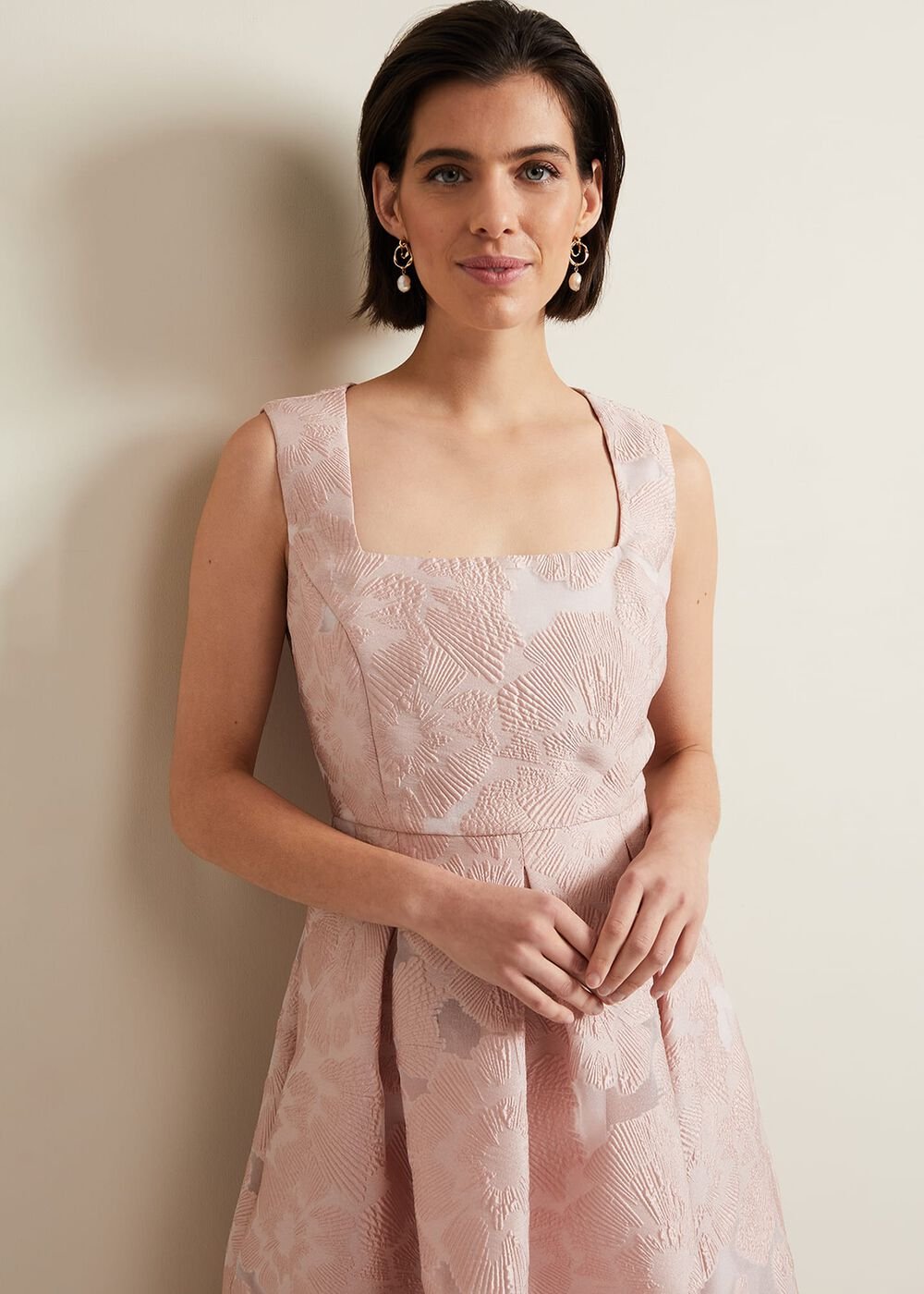 Jacesta Jacquard Fit And Flare Dress Pale Pink