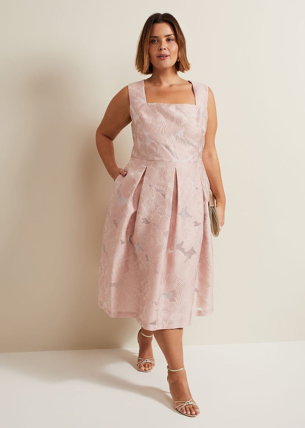 Jacesta Jacquard Fit And Flare Dress Pale Pink