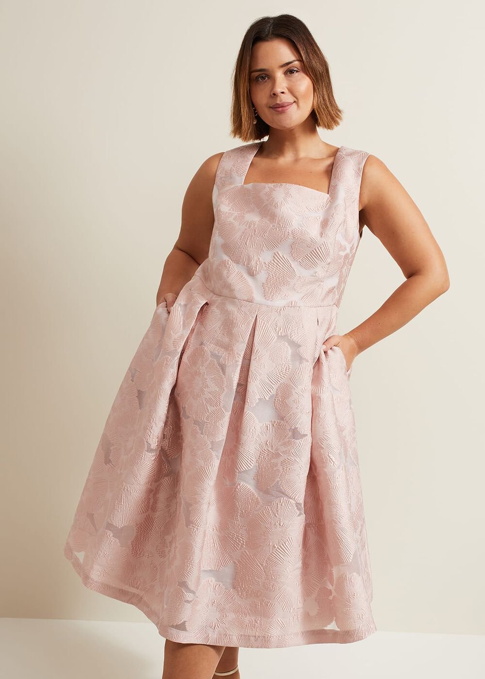 Jacesta Jacquard Fit And Flare Dress Pale Pink
