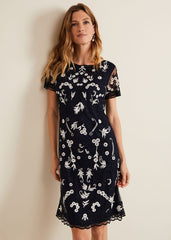 Florisa Embroidered Dress Navy