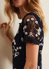 Florisa Embroidered Dress Navy