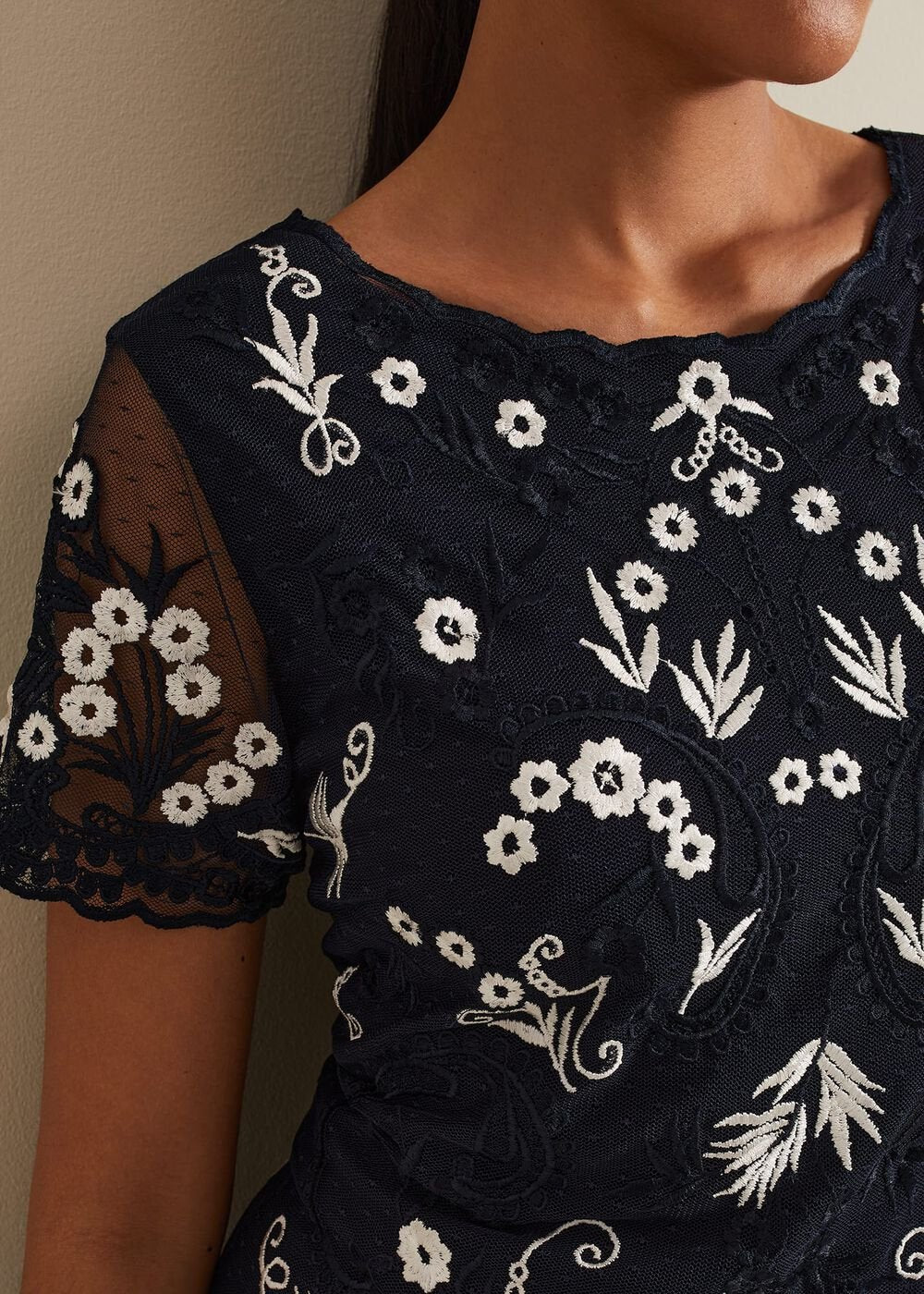 Petite Florisa Embroidered Dress Navy