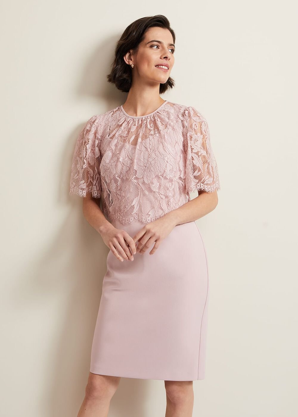 Lynette Lace Double Layer Dress Pale Pink