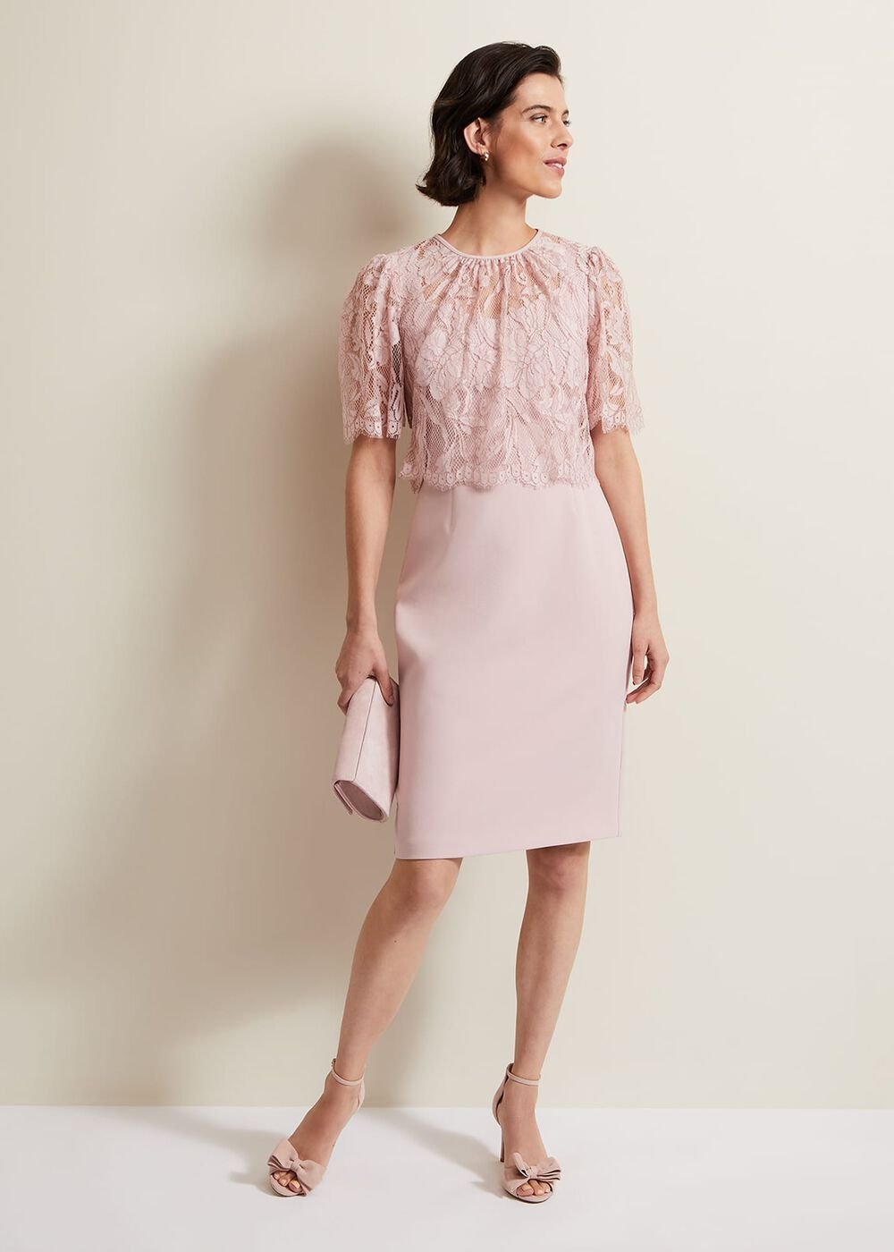 Lynette Lace Double Layer Dress Pale Pink