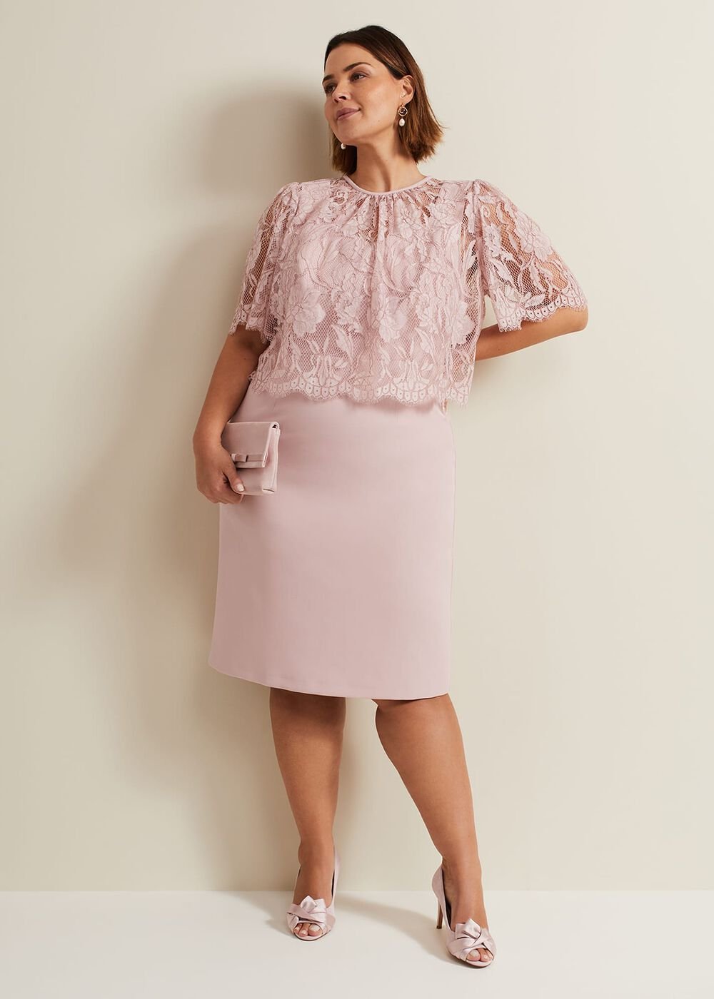 Lynette Lace Double Layer Dress Pale Pink