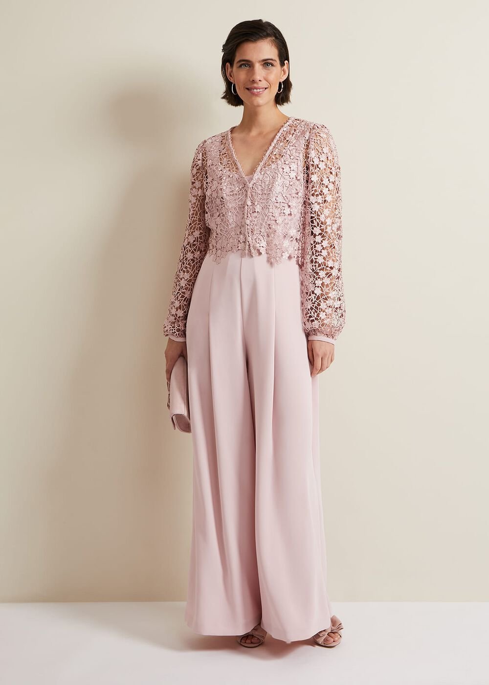 Mariposa Pale Pink Lace Jumpsuit Pale Pink